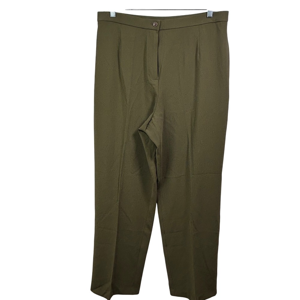 Dialogue Womens Olive Green High Rise Straight Leg Dress Pants Size 16 Stretch
